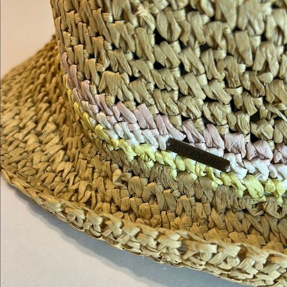 BILLABONG Paper Straw Hat Pastel Stripes Pink White Yellow Cowboy Sun Festival - Picture 2 of 12
